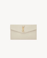 Saint Laurent Pochette Uptown Grain de Poudre Embossed Leather Crocodile White