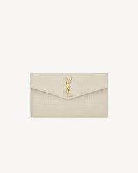 Saint Laurent Pochette Uptown Grain de Poudre Embossed Leather Crocodile White