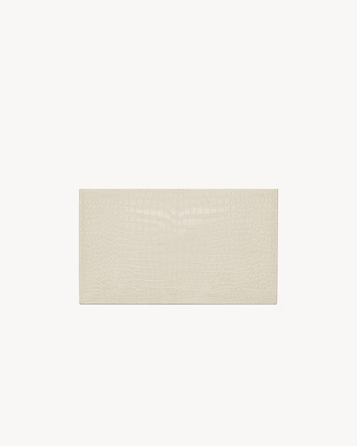 Saint Laurent Pochette Uptown Grain de Poudre Embossed Leather Crocodile White
