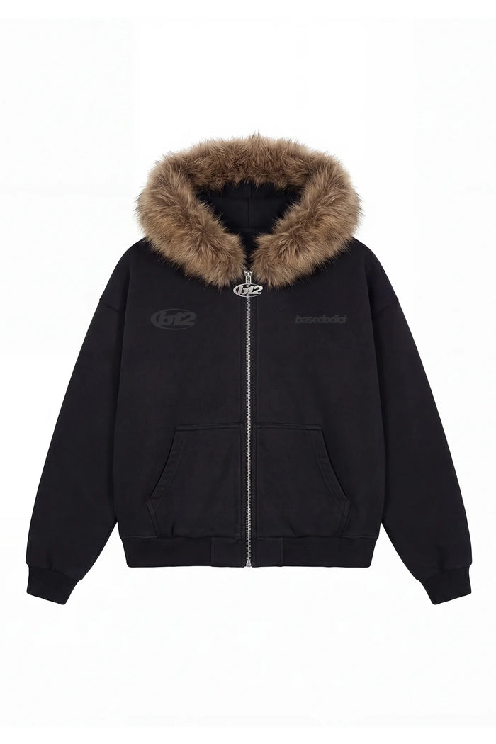 Full Zip "Rude Diamond" Faux Fur Hoodie