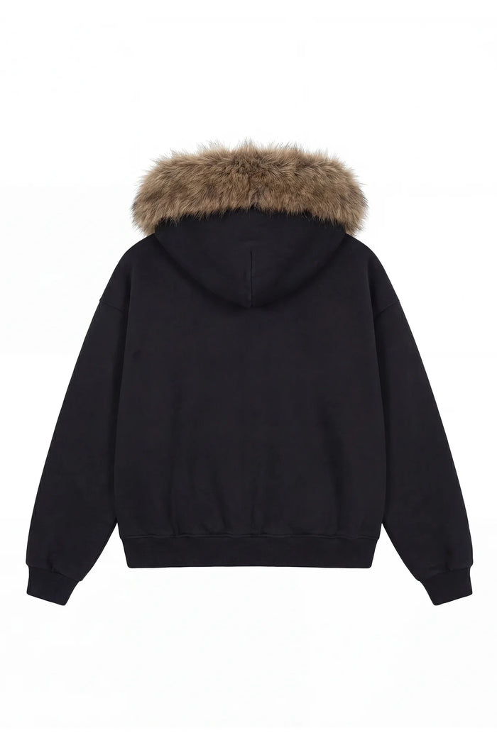 Full Zip "Rude Diamond" Faux Fur Hoodie