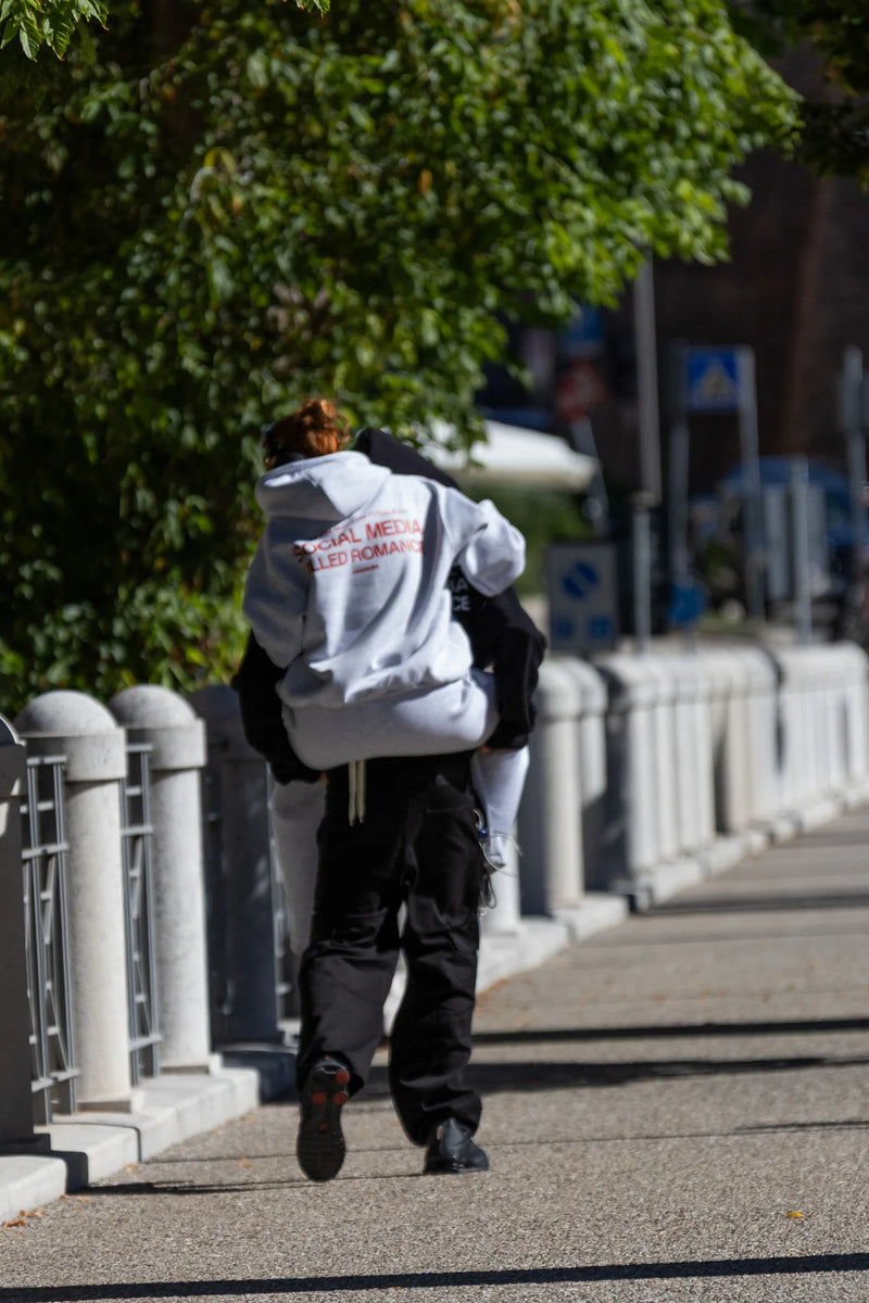 Basedodici Hoodie "Social Media Killed Romance" AshGrey/Red
