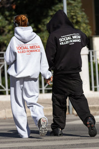 Basedodici Hoodie "Social Media Killed Romance" AshGrey/Red