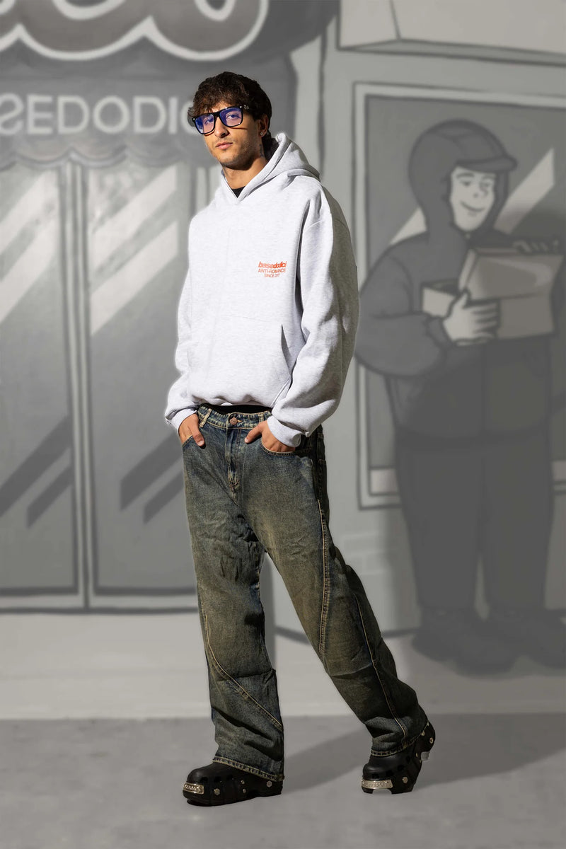 Basedodici Hoodie "Social Media Killed Romance" AshGrey/Red