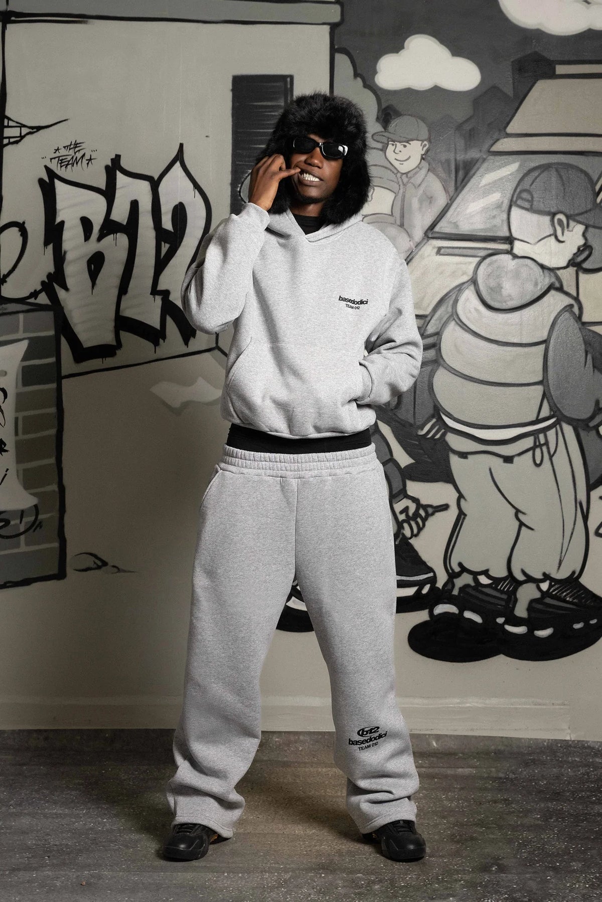 Basedodici Fleece Pants ''team012'' Logo Ashgrey