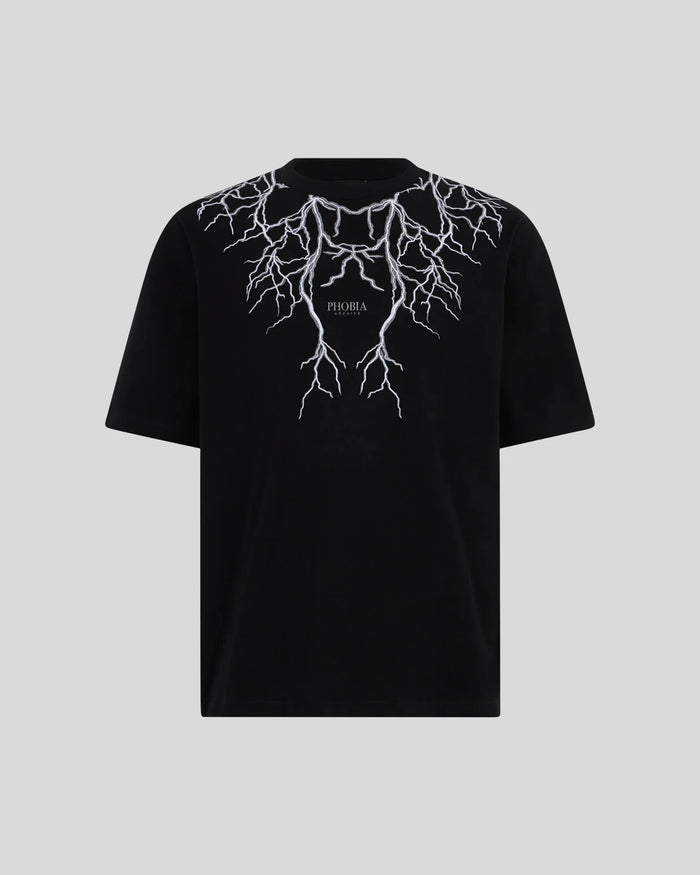 Phobia Black Tshirt Embroidery Lightning