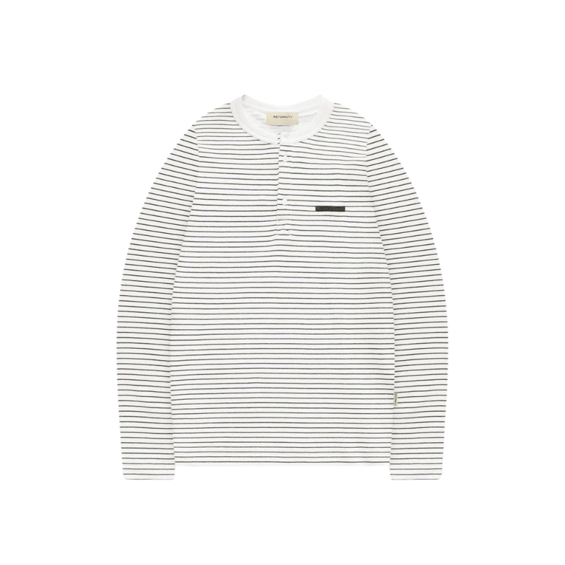 Henley Stripe LS | Off White Navy