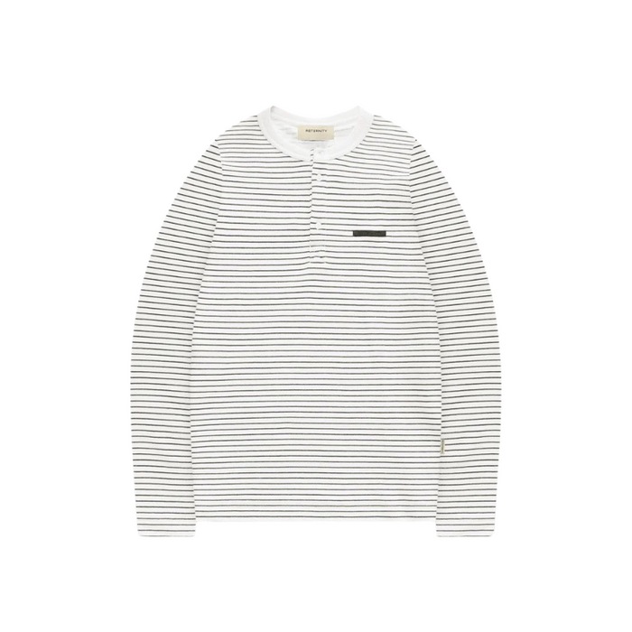 Henley Stripe LS | Off White Navy