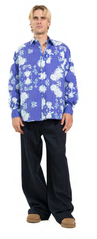 Benevierre Oversize Blue Icy Flower Shirt