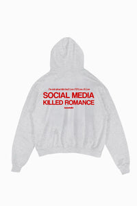 Basedodici Hoodie "Social Media Killed Romance" AshGrey/Red
