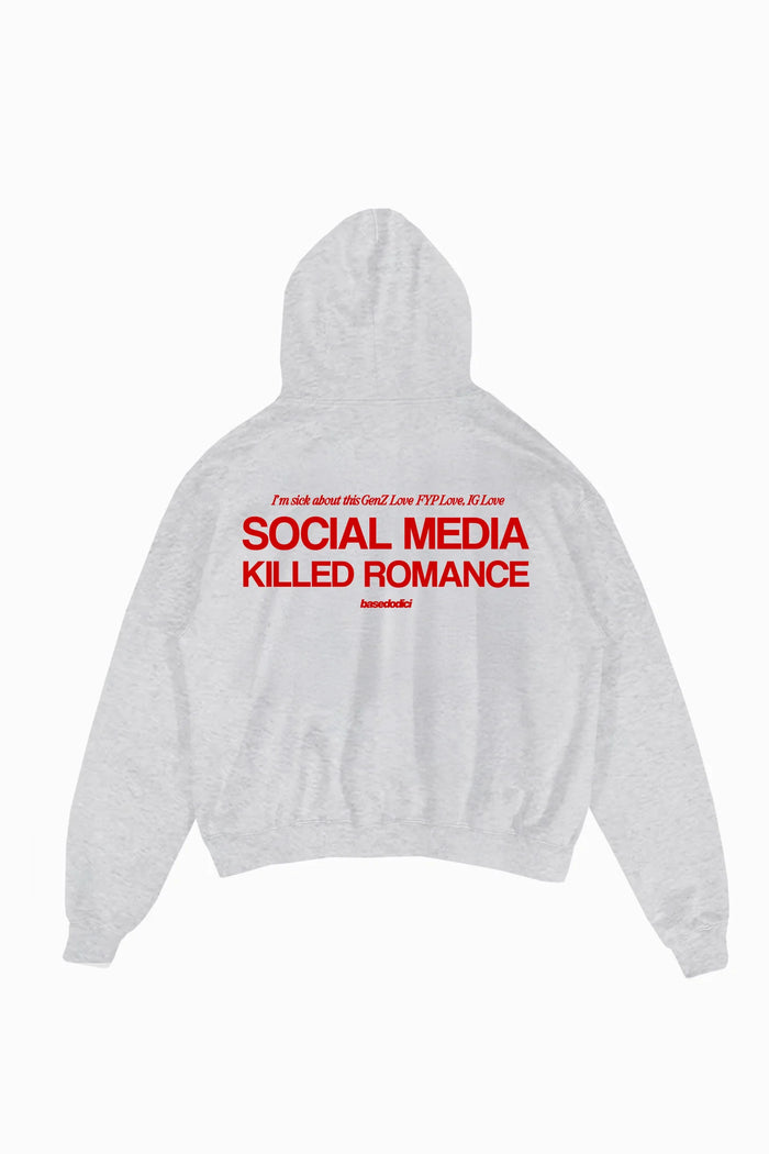 Basedodici Hoodie "Social Media Killed Romance" AshGrey/Red