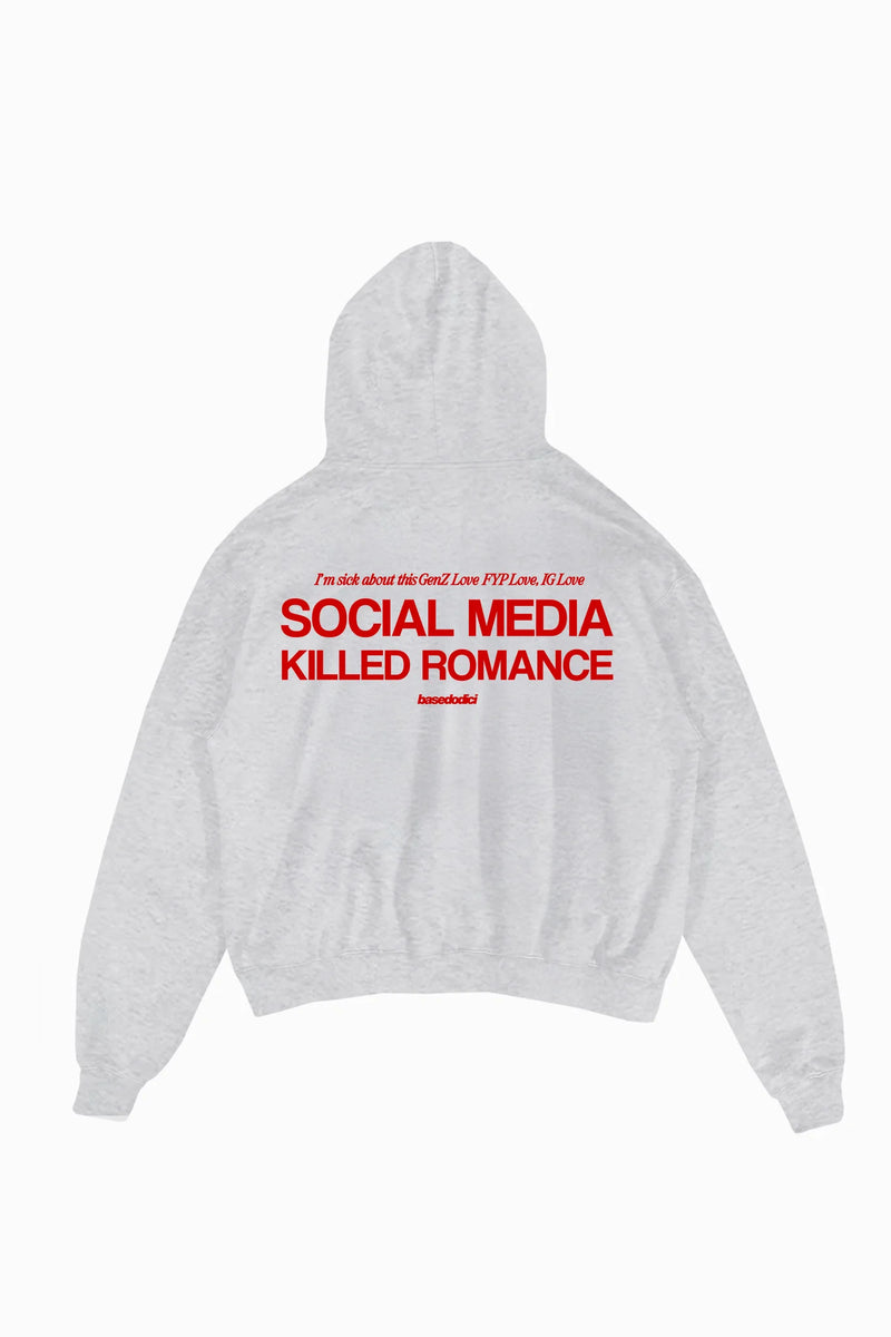Basedodici Hoodie "Social Media Killed Romance" AshGrey/Red