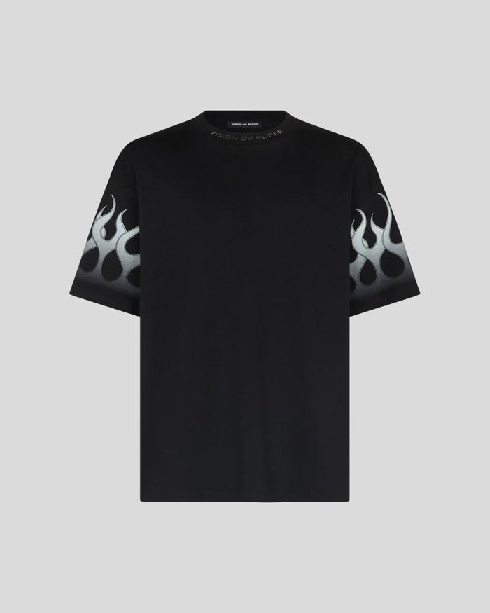 Vision of Super Black Tee White Flames