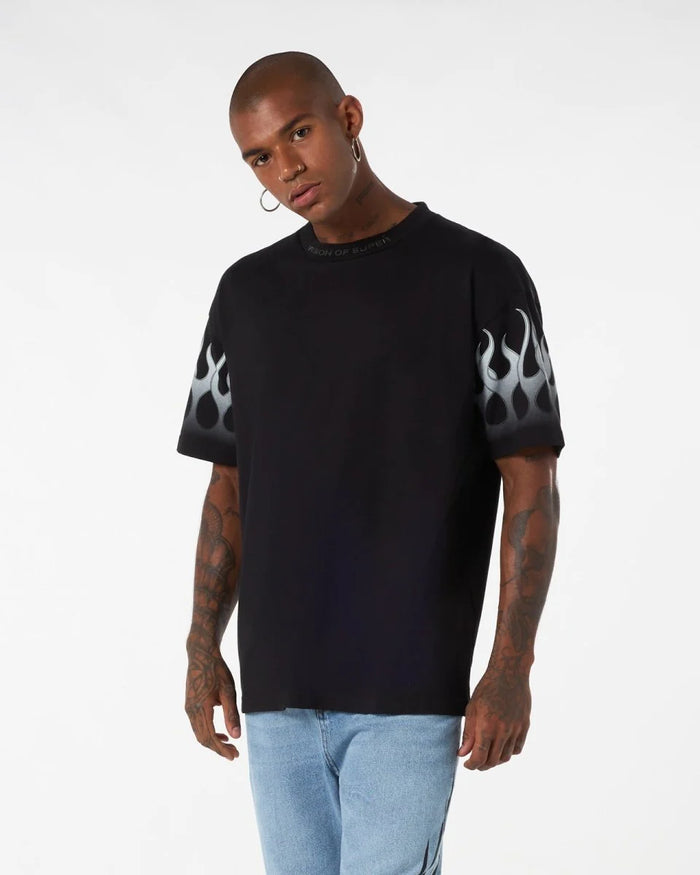 Vision of Super Black Tee White Flames