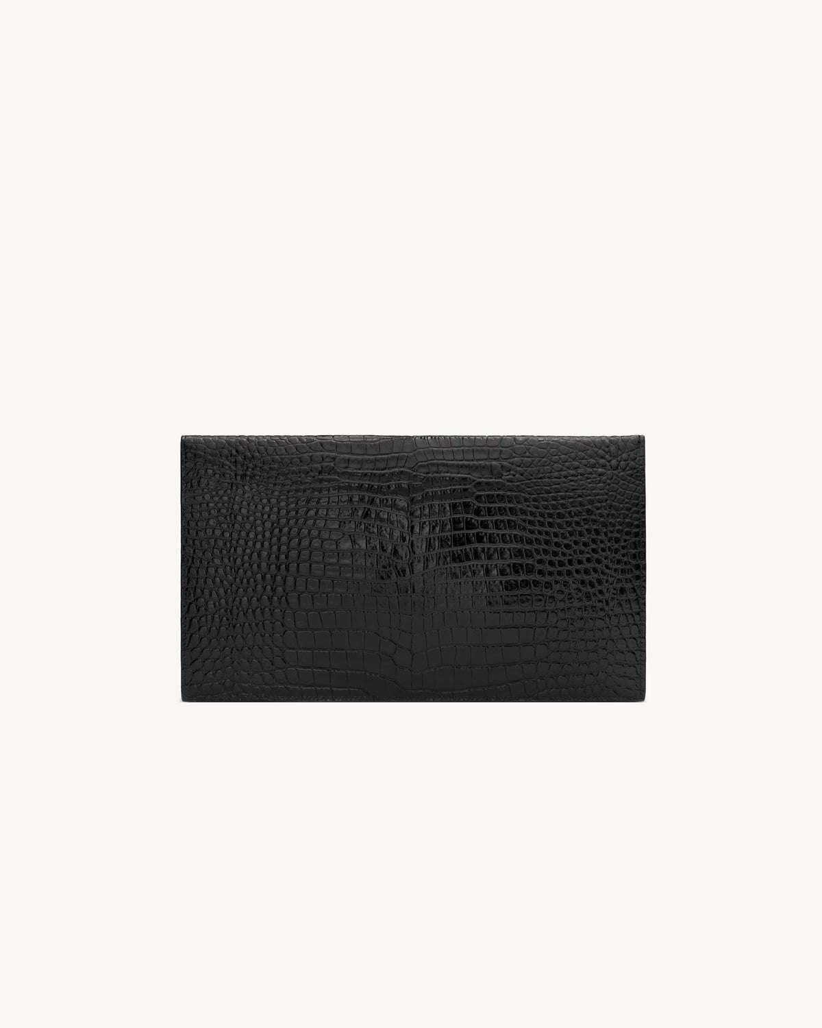 Saint Laurent Pochette Uptown in pelle lucida di coccodrillo goffrata in nero