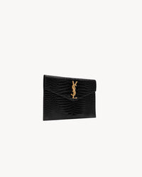 Saint Laurent Pochette Uptown in pelle lucida di coccodrillo goffrata in nero