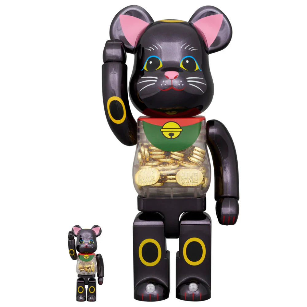 Bearbrick 100% 400% Maneki Neko Good Luck Coin Black