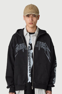 Acupuncture Punker Zip Hoodie 2 Washed Black