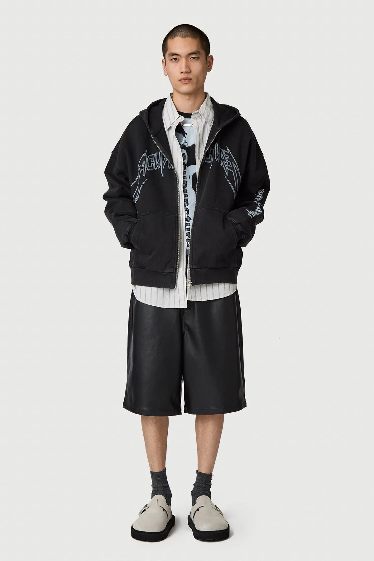 Acupuncture Punker Zip Hoodie 2 Washed Black