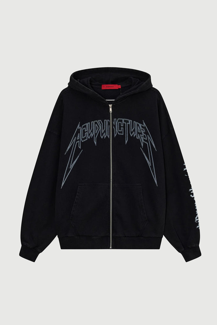 Acupuncture Punker Zip Hoodie 2 Washed Black