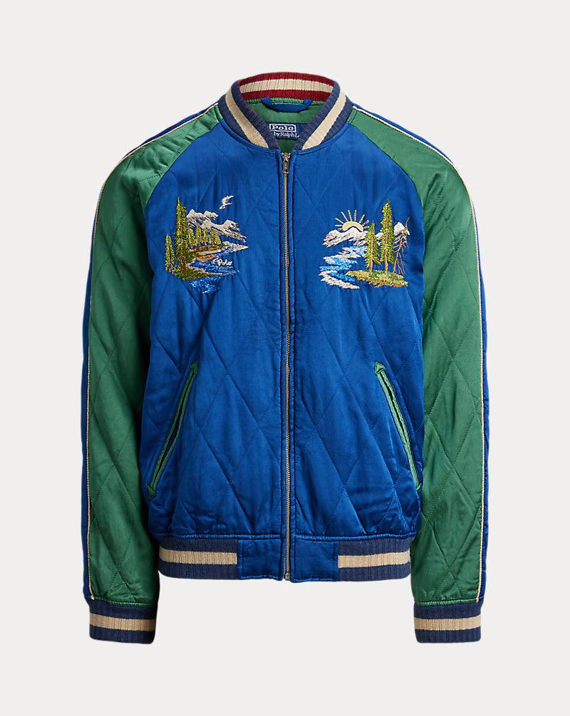 Wyoming Satin Souvenir Flight Jacket | Green Blue Multi