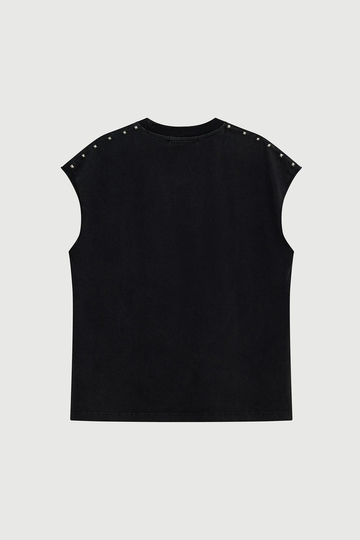 Acupuncture Studded Metal Tanktop Washed Black