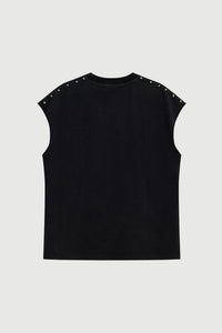 Acupuncture Studded Metal Sleeveless Washed Black