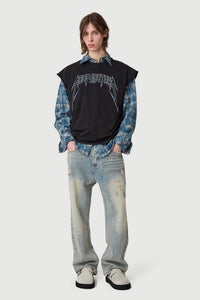 Acupuncture Studded Metal Sleeveless Washed Black