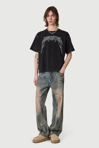 Acupuncture Studded Metal T-shirt Washed Black