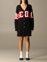 Load image into Gallery viewer, GCDS Woman Logo Sweater Cardigan Dress Black