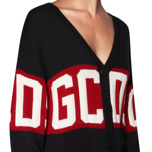 GCDS Woman Logo Sweater Cardigan Dress Black