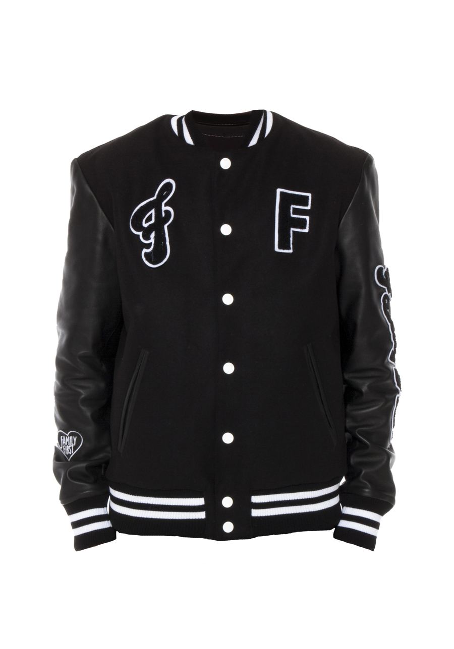Family First Black College Varsity Jacket